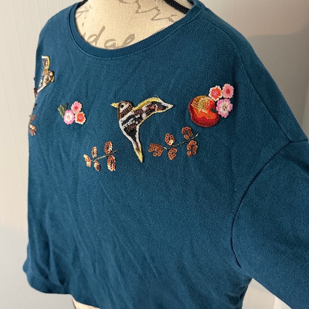 Disney by Lauren Conrad Snow White collection bird embroidered in teal XL - Picture 4 of 6
